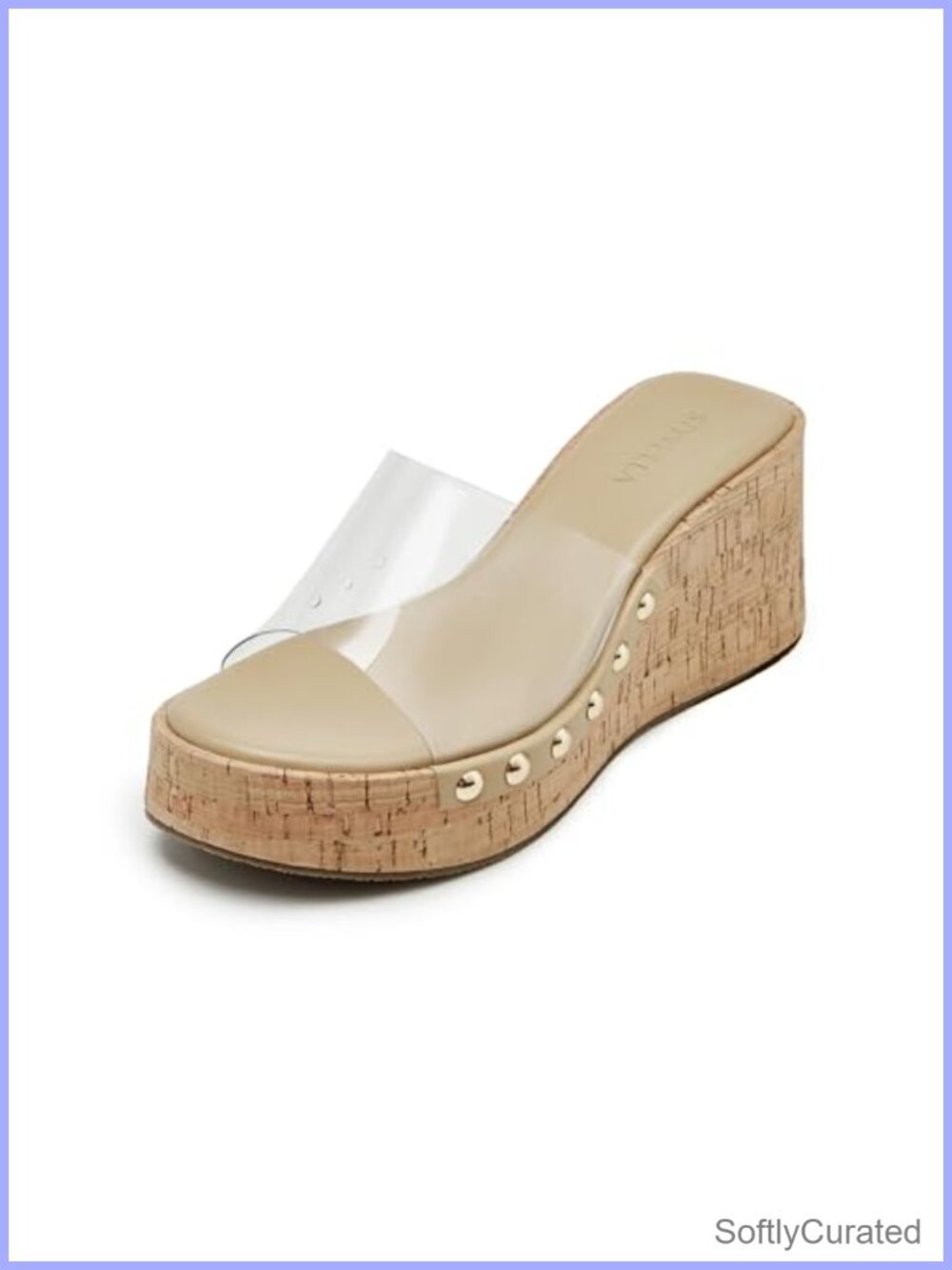 Women's Faux Leather Platform Wedge Sandals Slip On Open Toe Studded Slides